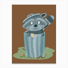 Raccoon In Trash Can Canvas Print