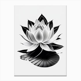 Blooming Lotus Flower In Pond Black And White Geometric 6 Canvas Print