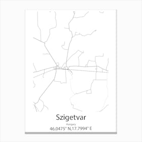 Szigetvar,Hungary Minimalist Map Canvas Print