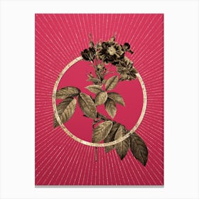 Gold Boursault Rose Glitter Ring Botanical Art on Viva Magenta Canvas Print