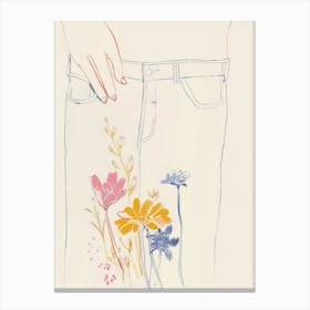 Blue Jeans Line Art Flowers 2 Canvas Print