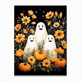 Cute Bedsheet Ghost, Botanical Halloween Watercolour 68 Canvas Print