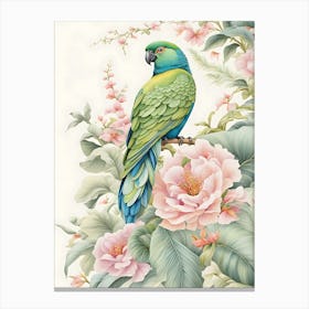 Parrot With Flowers Canvas Print