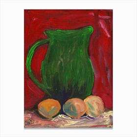 Green Jug - still life vertical kitchen red green hand painted Anton Maliar Canvas Print