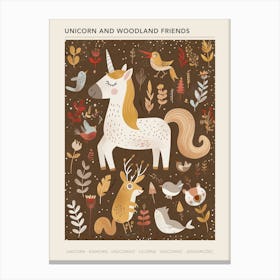 Unicorn In The Meadow With Abstract Woodland Animals 3 Poster Canvas Print