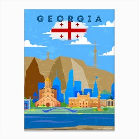 Tbilisi, Georgia — Retro travel minimalist poster 1 Canvas Print