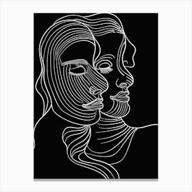 Black And White Abstract Women Faces In Line 3 Canvas Print