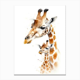Giraffe And Baby Watercolour Illustration 2 Canvas Print