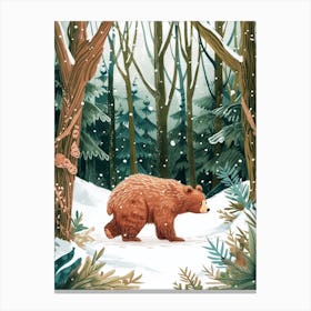 Sloth Bear Walking Through A Snow Covered Forest Storybook Illustration 2 Canvas Print