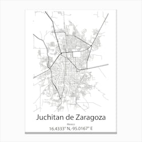 Juchitan De Zaragoza,Mexico Minimalist Map Canvas Print