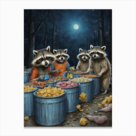 Raccoons At Night Canvas Print