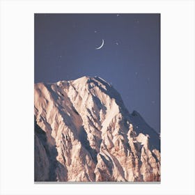 New Moon And A Snowy Mountain Canvas Print