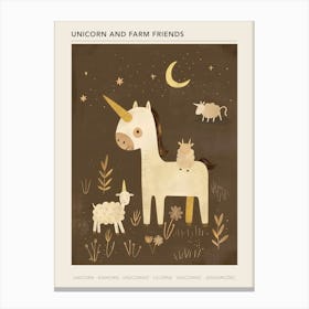 Unicorn & Farm Friends Muted Pastel 2 Poster Canvas Print