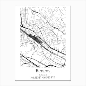 Renens,Switzerland Minimalist Map Canvas Print