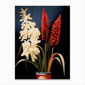 Bouquet Of Red Hot Poker Flowers, Autumn Fall Florals Painting 0 Canvas Print