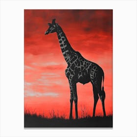 Red Silhouette Giraffe 1 Canvas Print