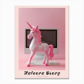 Pink Toy Unicorn On The Computer Poster Canvas Print