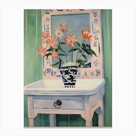 Bathroom Vanity Painting With A Columbine Bouquet 2 Canvas Print