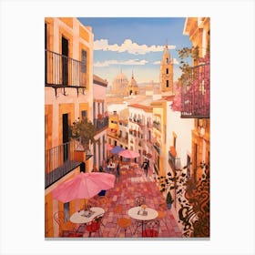 Seville Spain 2 Vintage Pink Travel Illustration Canvas Print