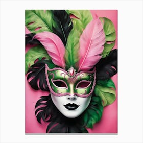 A Woman In A Carnival Mask, Pink And Black (42) Canvas Print