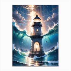 A Lighthouse In The Middle Of The Ocean 6 Canvas Print
