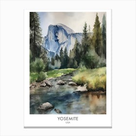 Yosemite 1 Watercolour Travel Poster Canvas Print