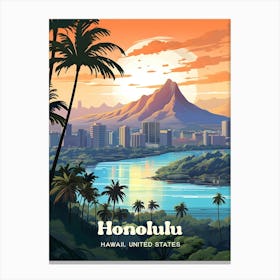 Honolulu Hawaii Waikiki Travel Art Canvas Print