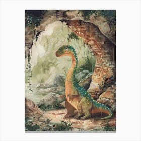 Dinosaur Sheltering From The Rain Storybook Style 4 Canvas Print