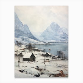 Vintage Winter Painting Lofoten Islands Norway Canvas Print