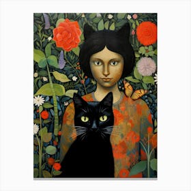 Cat And Girl Canvas Print