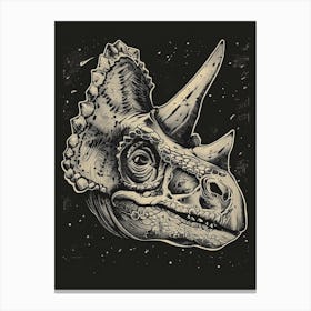 Styracosaurus Dinosaur Black & Sepia Illustration Canvas Print