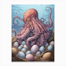 Octopus Exploring Illustration 2 Canvas Print