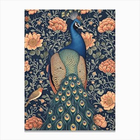Peacock & A Robin Wallpaper Style Canvas Print