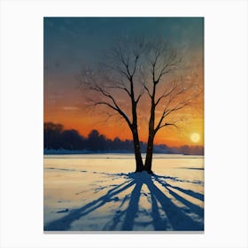 Lone Tree At Sunset Canvas Print