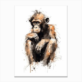 Playful Thinker Monkey Watercolour Painting 4 Canvas Print