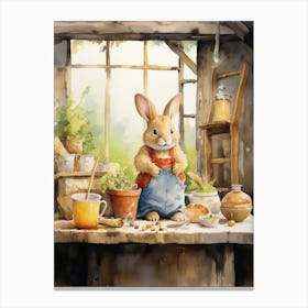 Bunny Playing With Toys Rabbit Prints Watercolour 2 Canvas Print