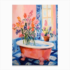 A Bathtube Full Of Bluebell In A Bathroom 1 Canvas Print