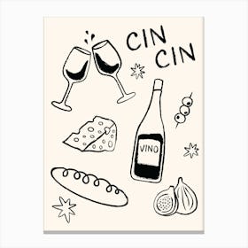 Cheese and Wine in Black and White Canvas Print