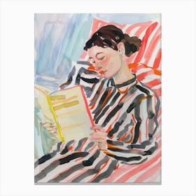 Woman Reading a Book. Watercolor Canvas Print