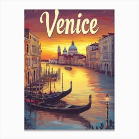 Aihrgdesign A Retro Travel Poster For Venice 1 Canvas Print