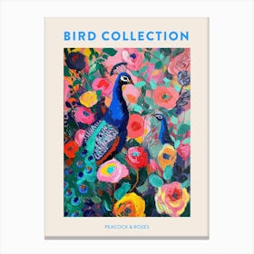 Peacock With The Roses Painting 2 Poster Canvas Print