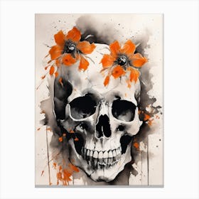 Abstract Skull Orange Flowers Painting (9) Canvas Print