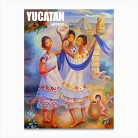 Three Ladies From Ycatan, Mexico Canvas Print