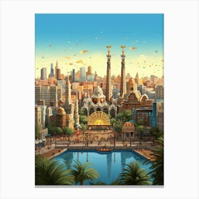 Barcelona Pixel Art 4 Canvas Print