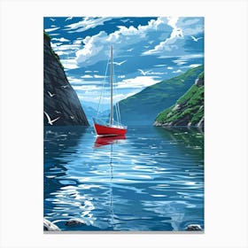 Red Sailboat In The Sea Canvas Print