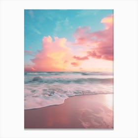 Beach And Sunset With Waves And Cloud Pink Blue Photography 3 Canvas Print