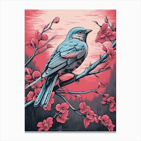 Bird On Tree Linocut Style 2 Canvas Print