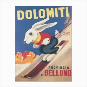Dolomiti Ski Bunny Vintage Ski Poster Canvas Print