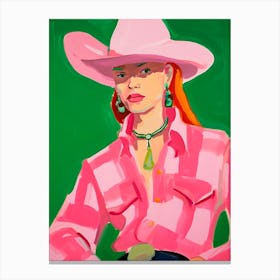 Pink Green Abstract Cowgirl Portrait Canvas Print