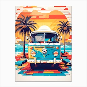 Vw Bus On The Beach Canvas Print